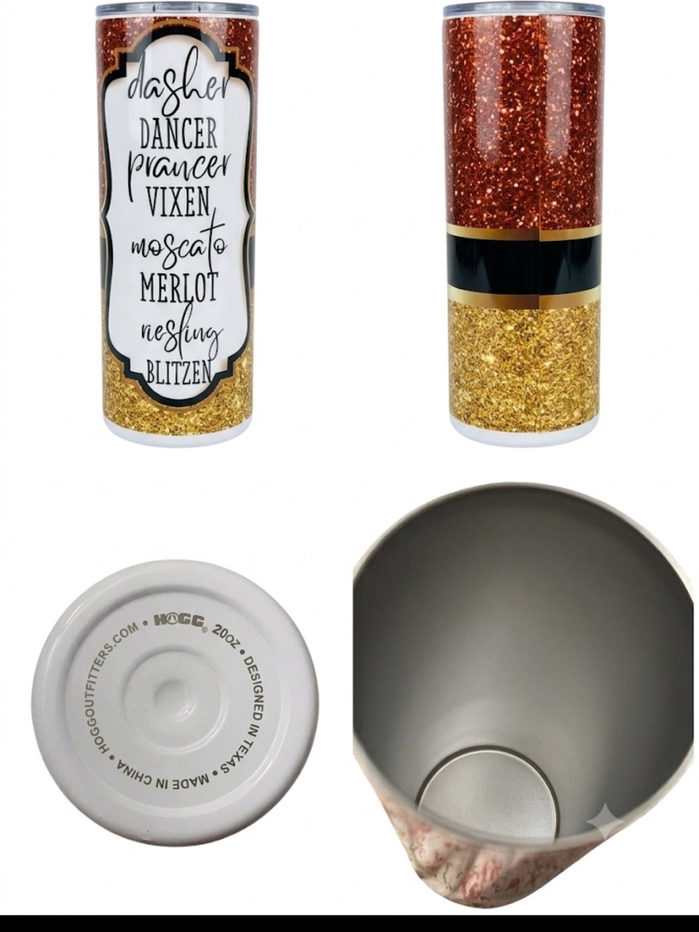 20oz Stainless Tumbler Hogg - Red & Gold W/reindeer names new